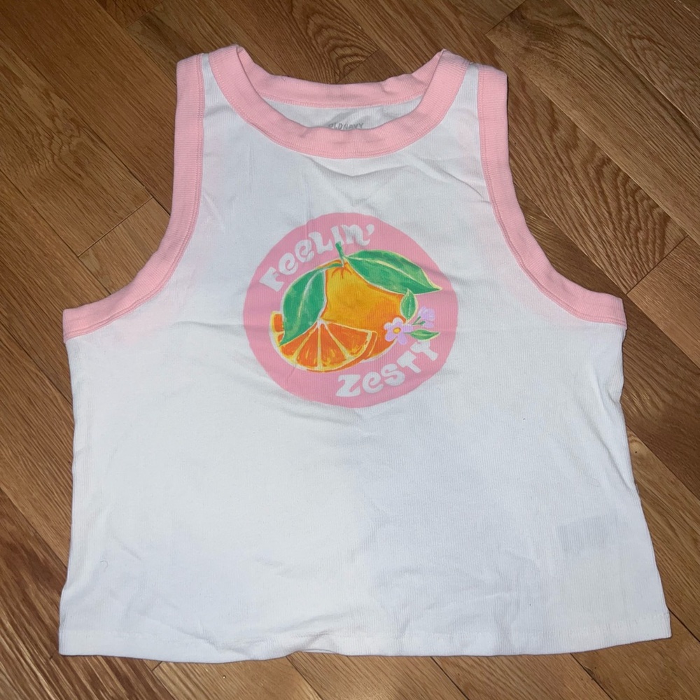 Old Navy White and Pink Tank Top with Citrus Graphic